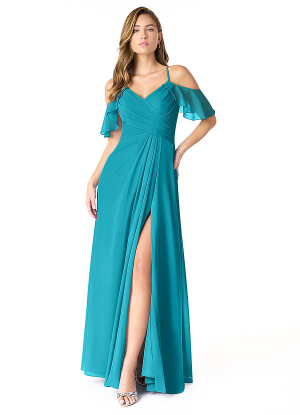 Azazie Dakota Bridesmaid Dresses Jade A-Line V-Neck Pleated Chiffon Dress image1