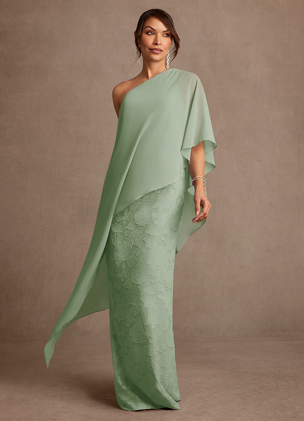 Azazie Wilma Mother of the Brides Dresses Dusty Sage Sheath One Shoulder Floral Burnout Dress image1