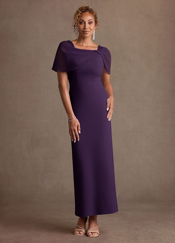 Deirdre Mother of the Brides Dresses Plum Column Pleated Stretch Crepe Dress image1