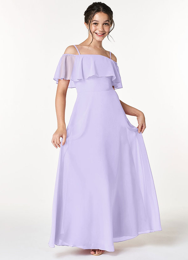 Azazie Maggie Junior Lilac A-Line Off the Shoulder Chiffon Dress image1