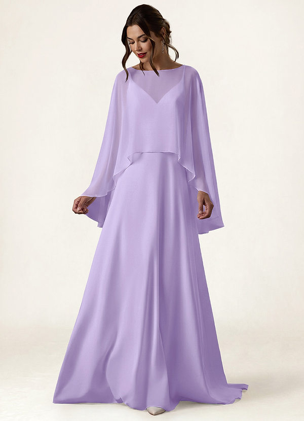 front Azazie Matching Color Chiffon High Low Sheer Cape