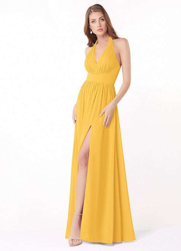 Azazie Gianni Bridesmaid Dresses A-Line Pleated Chiffon Floor-Length Dress image1