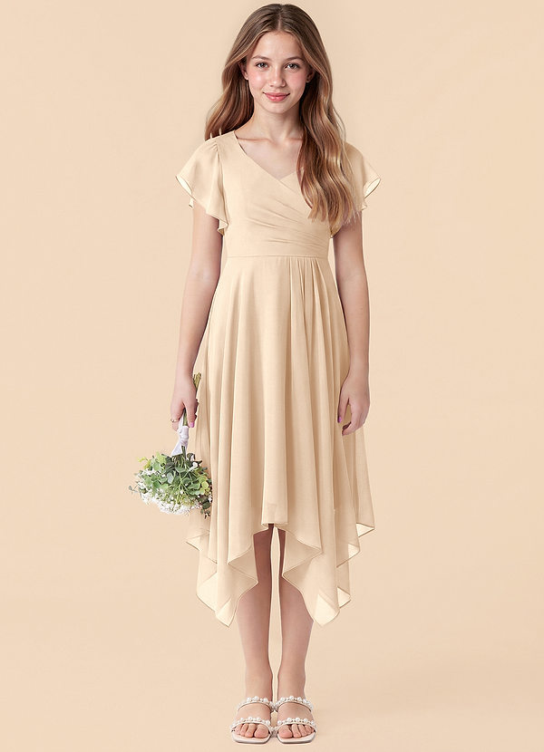 Azazie Janeaurelia Junior White Alabaster A-Line Pleated Chiffon Dress image1