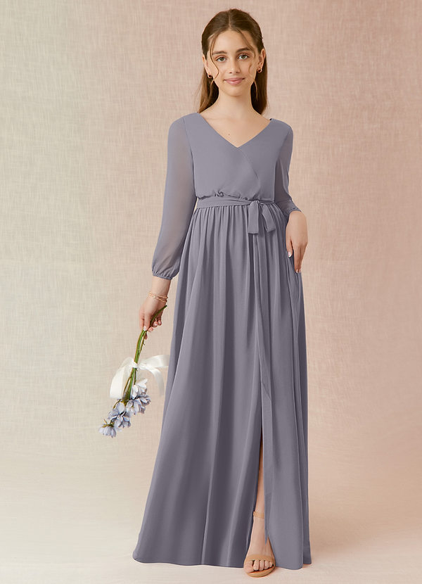 Vestidos Modestos De Manga Larga Para Damas De Honor Junior Azul Polvoriento main image 0