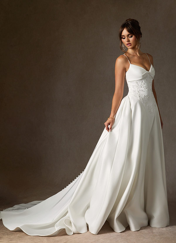 Azazie Emberlyn Wedding Dresses Diamond White A-Line Double Faced Satin Dress image1