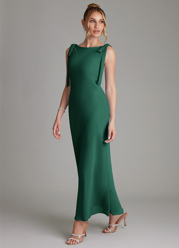 Azazie Luddie Bridesmaid Dresses Emerald Mermaid Bow Chiffon Dress image1