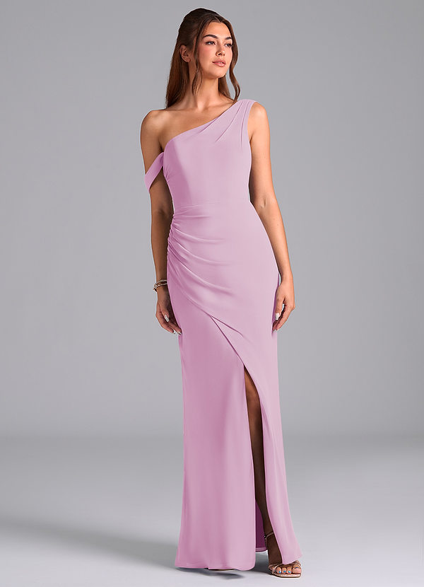 Azazie Madelyn Bridesmaid Dresses Candy Pink Mermaid One Shoulder Chiffon Convertible Dress image1