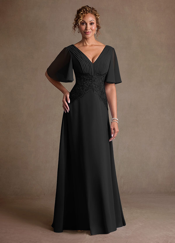 Azazie Milliat Klänningar till brudens mor Klä A-Line i Chiffong Spets Svart image1