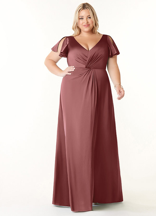 Azazie Soren Bridesmaid Dresses Amethyst A-Line Pleated Stretch Satin Dress image1