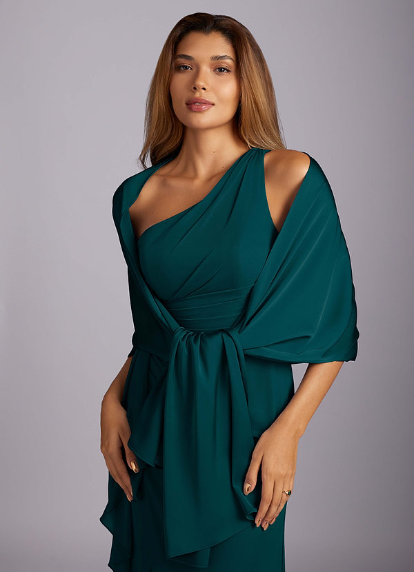 front Azazie Matching Color Aleena Stretch Satin Shawl