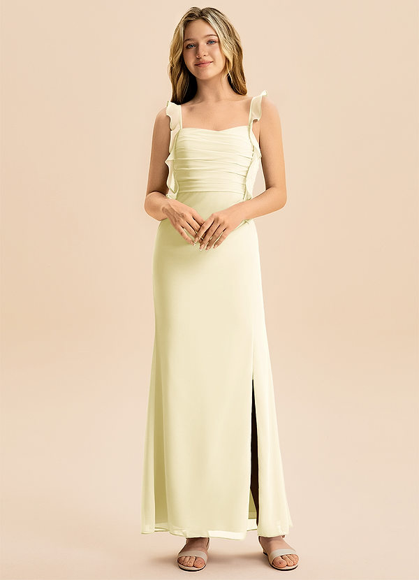 Azazie Jessamine Junior Lemon Sorbet Mermaid Sweetheart Neckline Chiffon Dress image1