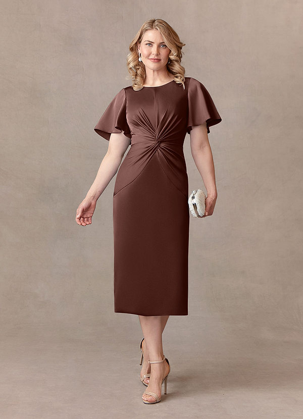 Azazie Everlyn Vestidos de Madre de la Novia Vestido de Expresado de Satén Elástico de Recto con Plisado image1