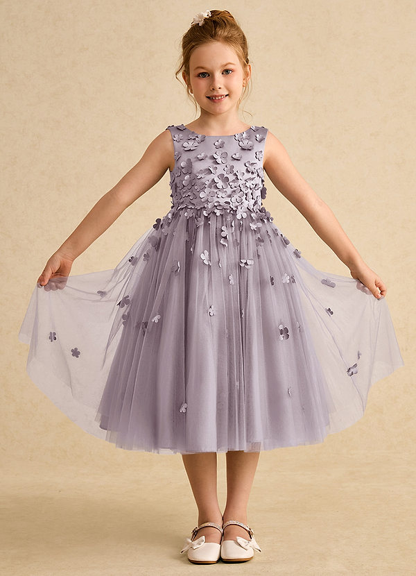 Azazie Lana Flower Girl Dresses Dusk A-Line Sleeveless Matte Satin Dress image1