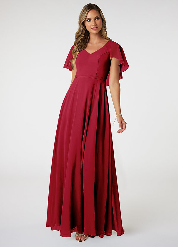 Azazie Jamie Bridesmaid Dresses Scarlet A-Line Chiffon Dress image1