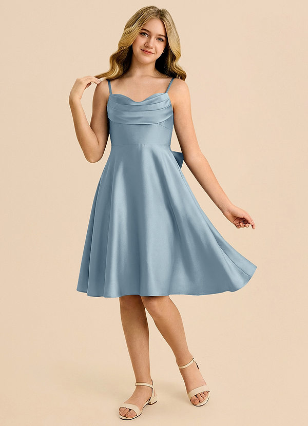 Azazie Bear Junior Dusty Blue A-Line Sweetheart Neckline Stretch Satin Dress image1