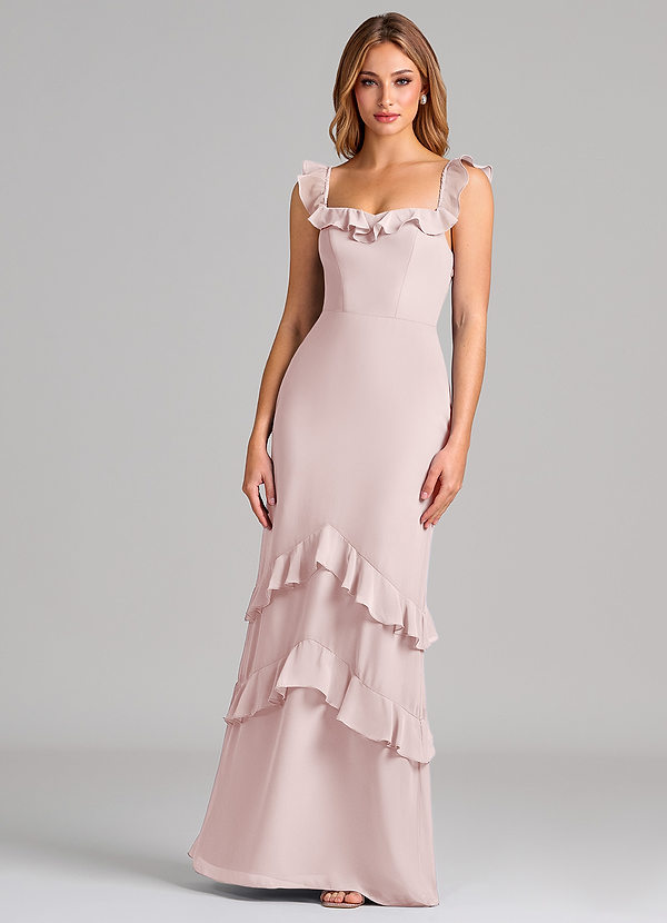 Azazie Marilynn Brudtärneklänningar Klä av Sjöjungfru i Chiffong Av axeln Rodnande Rosa image1