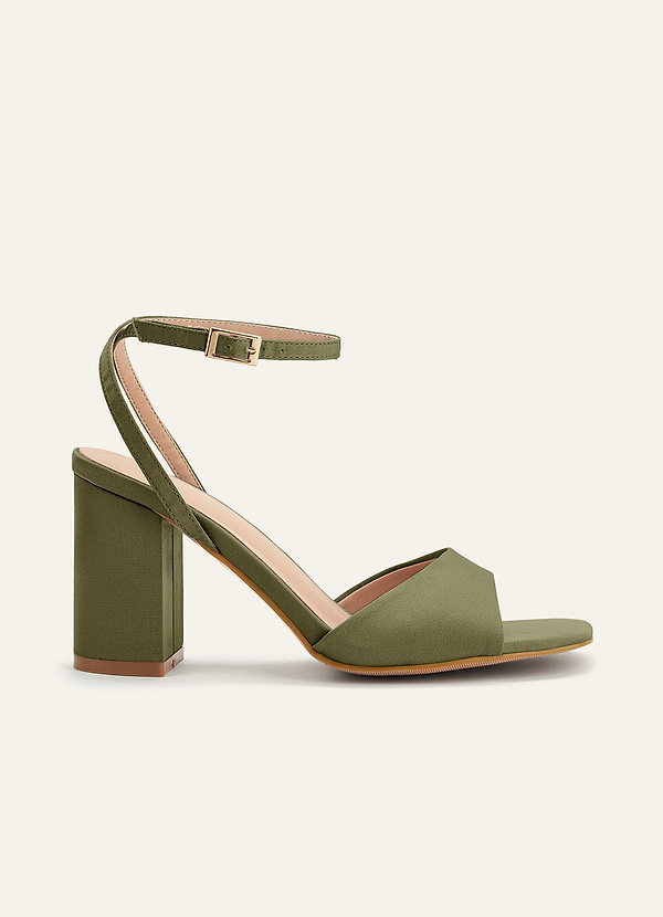 front Matching Color Stretch satin Square Toe Block Heels