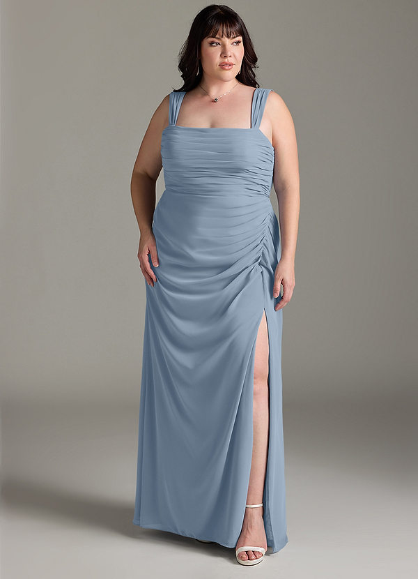 Azazie Jesaphine Bridesmaid Dresses Dusty Blue Sheath Bow Chiffon Dress image1