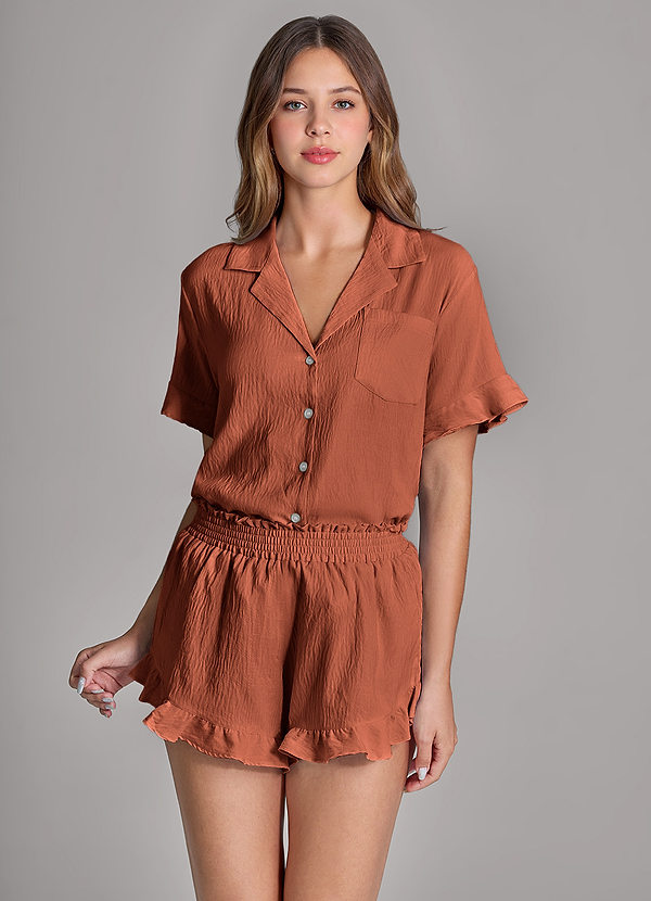 front Conjunto de pijama suave con volantes de color a juego