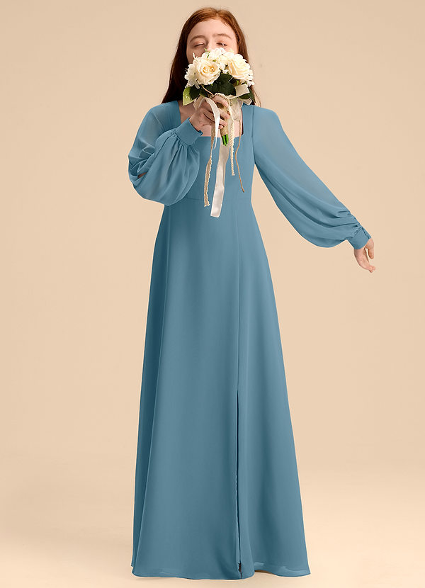Azazie Bondi Junior Bermuda A-Line Blouson Chiffon Dress image1