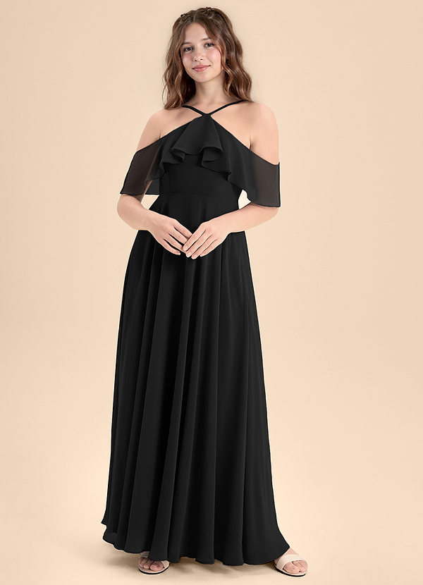 Azazie Tessabelle Junior Vestido de Negro de Gasa de Corte En A con Vestidos sin tirantes image1