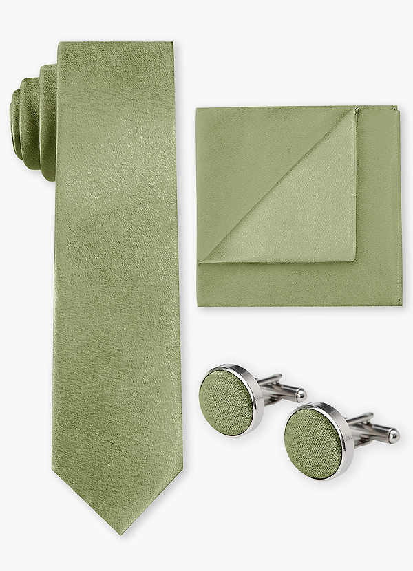 front Metallic Satin Wide Tie & Pocket Square & Cuff Links Set