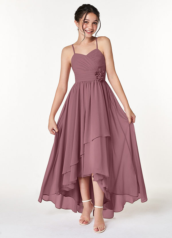 Azazie Catalina Junior A-Linie Gestreift Chiffon Kleid Amethyst image1