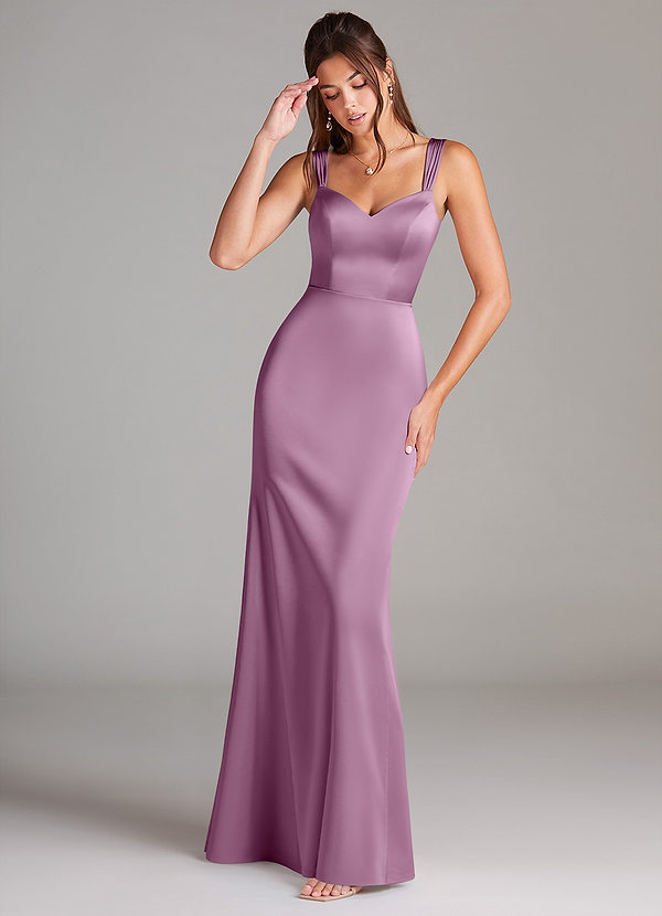 Azazie Denice Robes Demoiselle d'honneur Robe Fourreau en Satin extensible Plissée Glycine image1