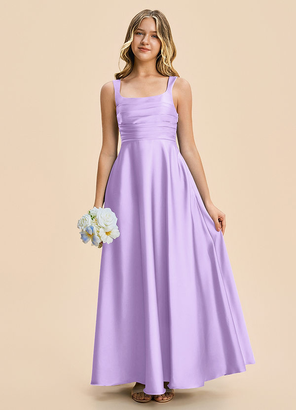 Azazie Azaria Junior A-Linie Plissee Stretch-Satin Kleid Flieder image1