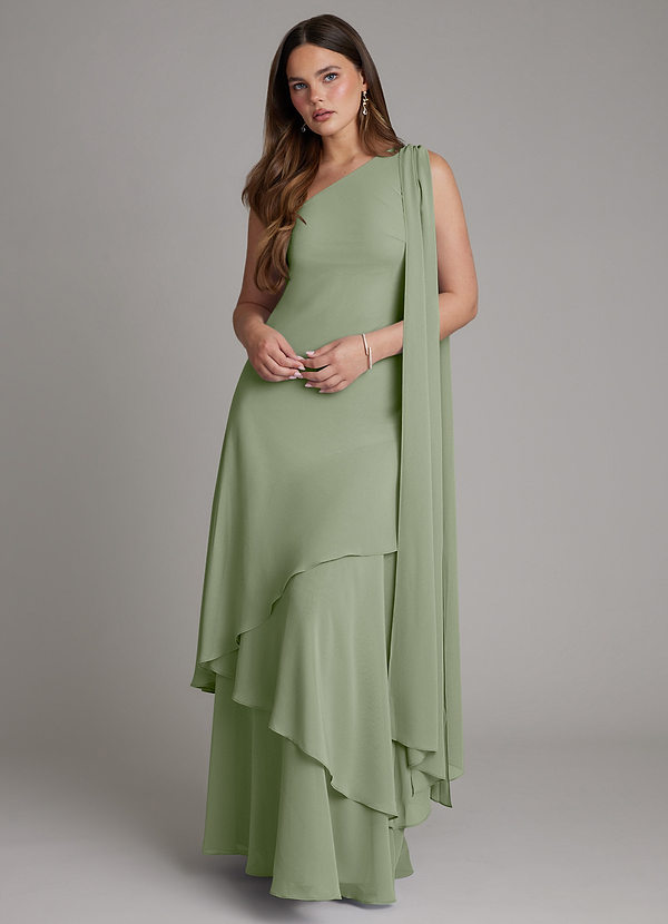 Azazie Monique Bridesmaid Dresses Pistachio A-Line One Shoulder Chiffon Dress image1