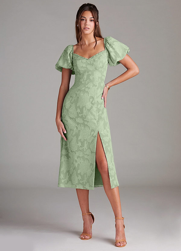 Azazie Evalina Bridesmaid Dresses Dusty Sage Sheath Floral Burnout Dress image1