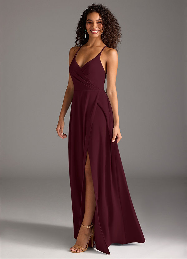 Azazie Davis Vestidos Dama de Honor Vestido de Cabernet de Crepé elástico de Corte en A con Plisado image1