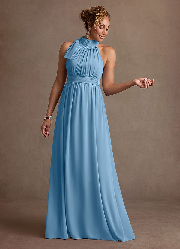 Azazie Antoinette Mother of the Brides Dresses Steel Blue A-Line Pleated Chiffon Dress image1