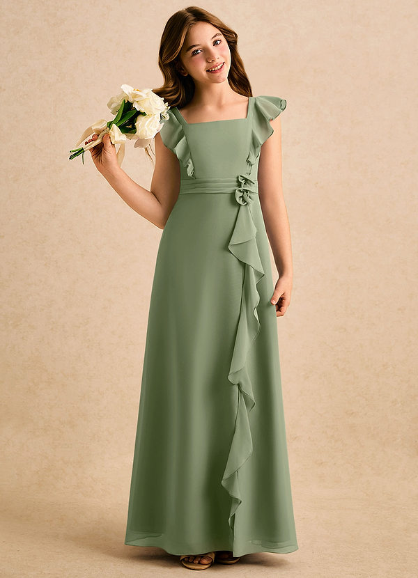Azazie Soso Girls Formal Flower Girl Dresses Pistachio A-Line Pleated Chiffon Dress image1