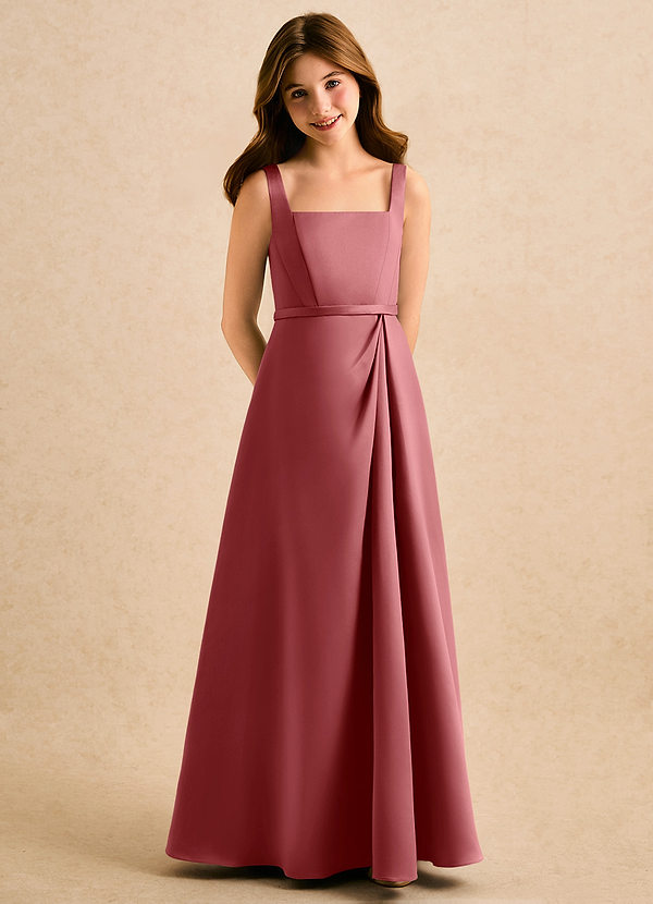 Azazie Emiko Girls Formal Flower Girl Dresses Antique Rose A-Line Pleated Matte Satin Dress image1