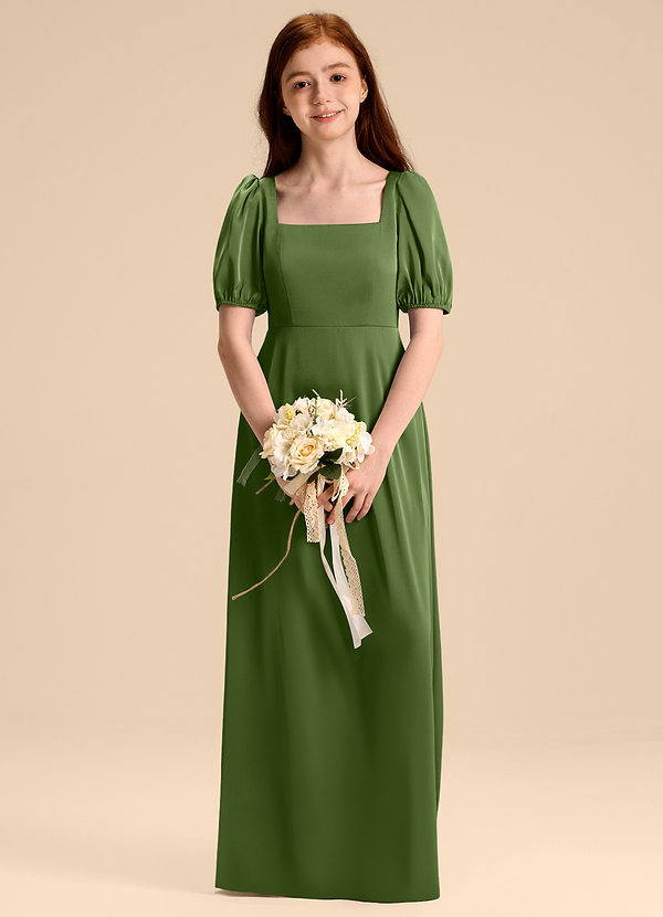 Azazie Briar Junior Juniper A-Line Bow Stretch Satin Dress image1