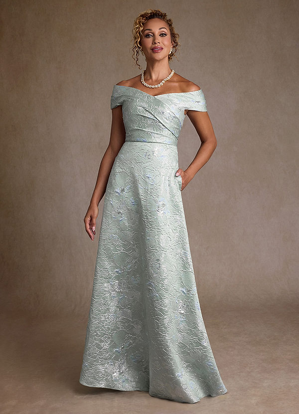 Azazie Lacey Mother of the Brides Dresses Agave Jacquard A-Line Off the Shoulder Floral Jacquard Dress image1