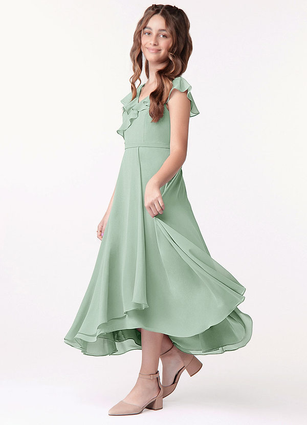 Azazie Posie Junior Agave A-Line Ruched Chiffon Dress image1