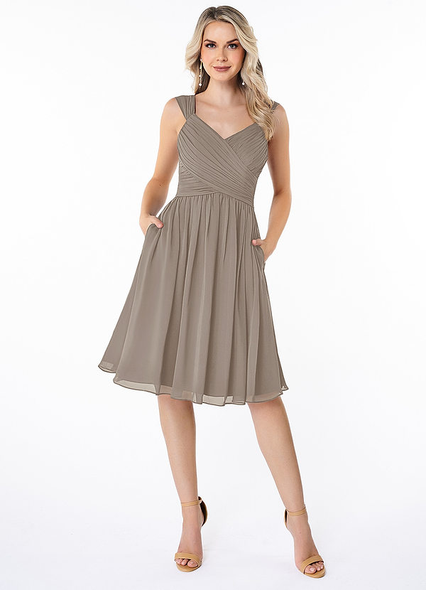 Azazie Angie Bridesmaid Dresses Taupe A-Line Corset Chiffon Dress image1