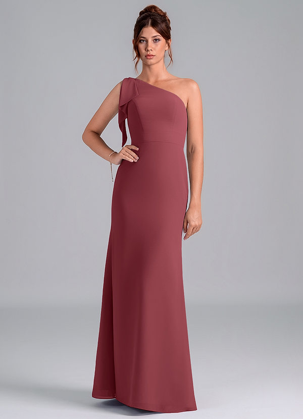 Azazie Rinna Bridesmaid Dresses Merlot Mermaid One Shoulder Chiffon Dress image1