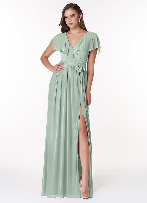Azazie Jael Bridesmaid Dresses A-Line V-Neck Mesh Floor-Length Dress image1