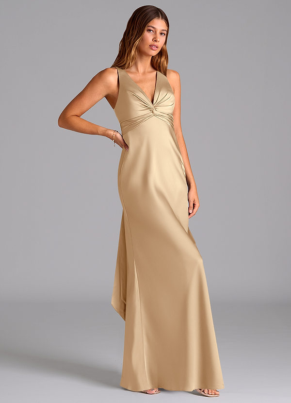 Azazie Hati Brudtärneklänningar Klä av Sjöjungfru i Stretch Satin Champagne image1