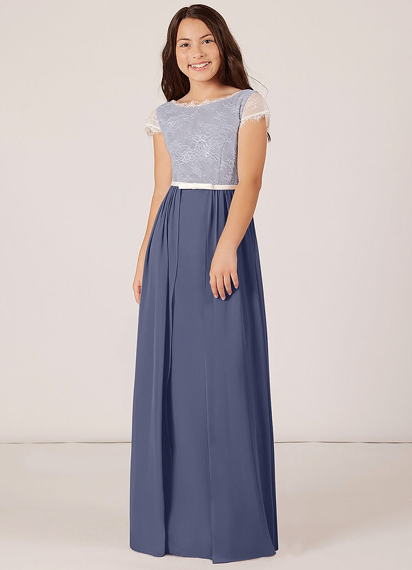 Azazie Laye A-Line Lace Chiffon Floor-Length Junior Bridesmaid Dress image1