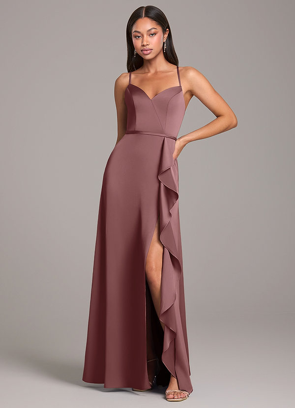 Azazie Naeem Bridesmaid Dresses Vintage Mauve A-Line Stretch Satin Dress image1