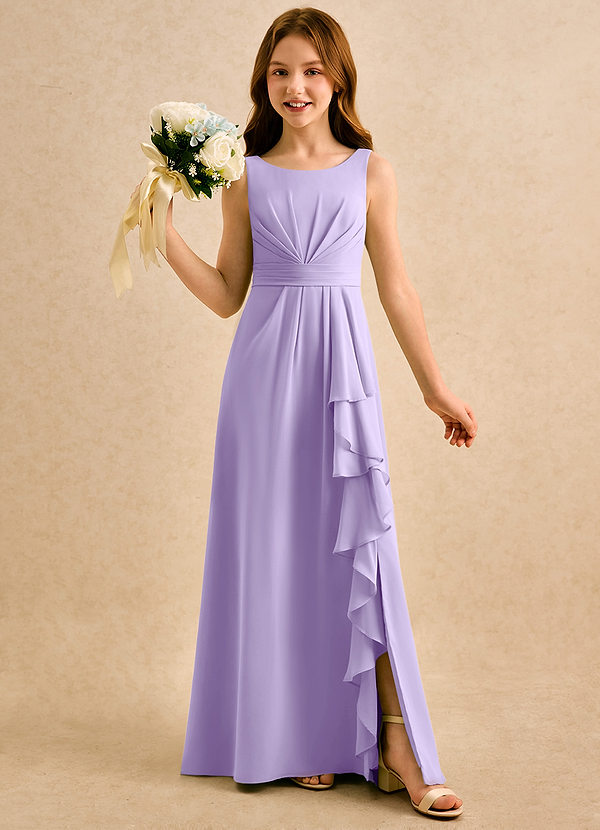 Azazie Chibi Girls Formal Abiti da Ragazza di Fiori Abito A-Line in Chiffon Plissettato Lilla image1