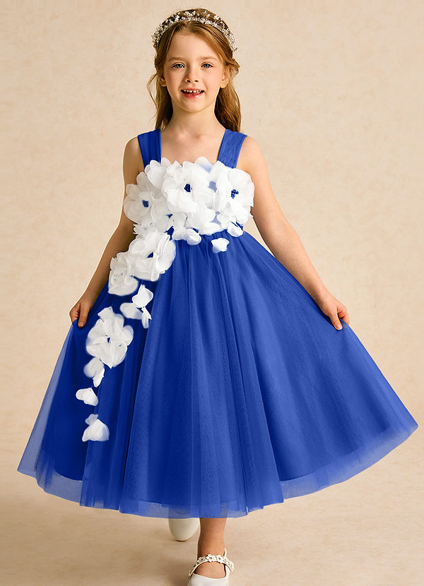 Azazie Dovey Abiti da Ragazza di Fiori Abito Principessa in Tulle Fiocco Blu Reale image1