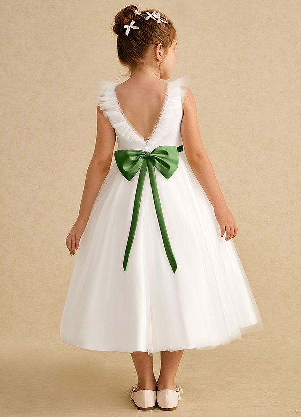 Azazie Amber Robes de Fillette d'Honneur Robe Trapèze en Tulle Arc Ivoire Basilic image1