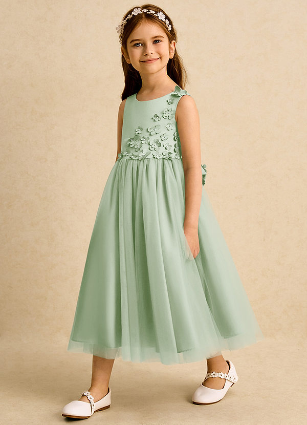 Azazie Malva Abiti da Ragazza di Fiori Abito Principessa in Tulle Fiocco Verde Salvia image1