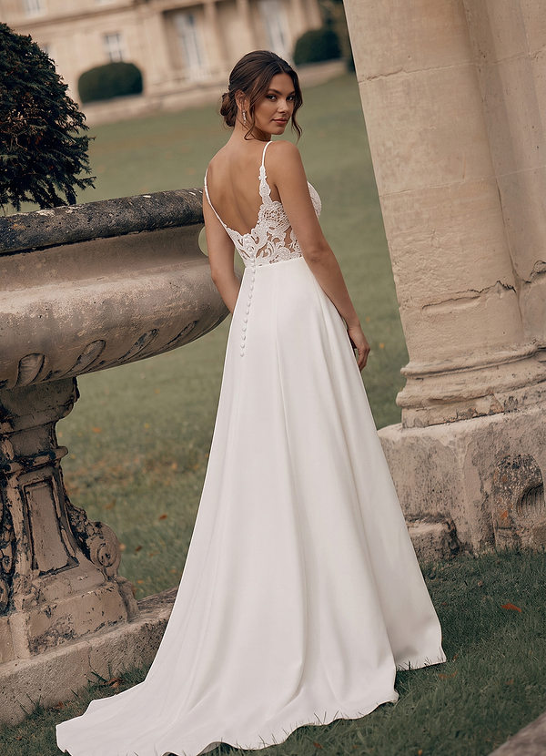 Xena Wedding Dresses Diamond White A-Line V-Neck Sequins Stretch Crepe Dress image1