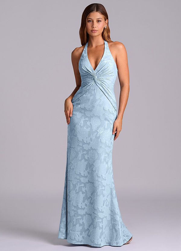 Azazie Valerie 신부 들러리 드레스 인어 주름진 플로럴 번아웃 바닥 길이 드레스 image1